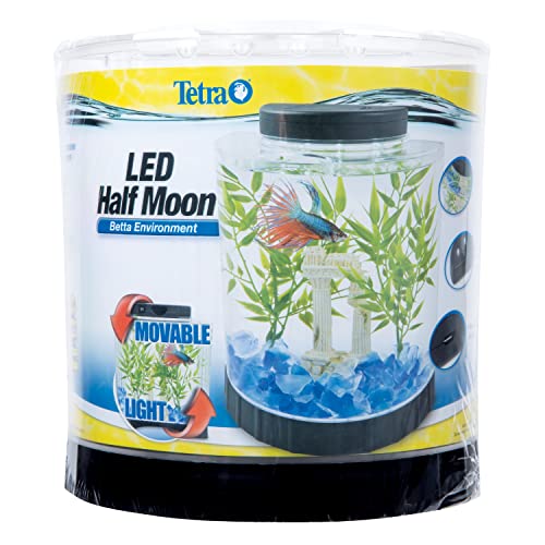 Tetra LED Half Moon aquarium Kit 1.1 Gallons, Ideal For Bettas, Black, 4.6 x 9.1 x 9.9 Inches (29049)