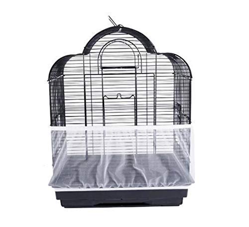 TIANRUOXIAOKE Universal Bird Cage Seed Catcher Seeds Guard Parrot Mesh Net Cover Stretchy Shell Skirt Traps Cage Basket Soft Airy Parrot Cage Skirt (M, White)