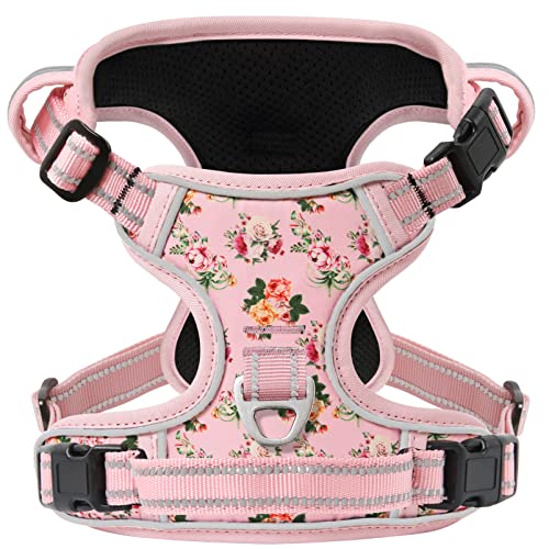 Timos No Pull Dog Harness,NO Need Go Over Dogs Head 3 Snap Buckles Reflective Oxford No Choke Puppy Harness with Front & Back 2 Metal Leash Clips Soft Padded Vest Harnesses for Small Medium Large Dogs