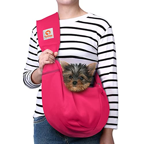 TOMKAS Dog Sling Carrier for Small Dogs Puppy Carrier for Small Dogs (Rose red, adjustable strap for 3 - 10 lbs & Zipper Pocket)