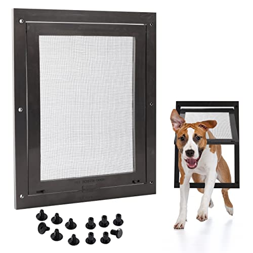 Tongass Easy-to-Install Screen Door Pet Flap - 8” x 9 1/4” Screen Pet Door Suitable for Pets Under 30 Lbs - Impact-Resistant Frame with Secure Dual Sliding Locks - for Porch and Window Screens