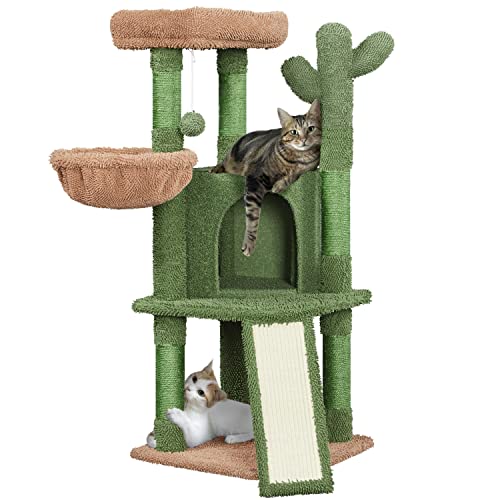 Topeakmart 42″ H Cactus Cat Tree, Cute Cat Tower w/Scratching Posts, Indoor Cat Furniture Cat Activity Center Play House w/Platform, Condo, Basket & Hanging Ball