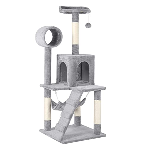 Topeakmart 51 inch Cat Tree Tower Kitten Play House Furniture with Tunnel Hammock