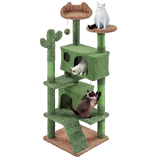 Topeakmart 54.5″ H Cat Tree, Cactus Cat Tower Condo Scratching Posts Indoor Cat Furniture w/Perch, Platform, Ball