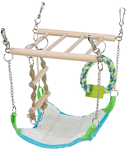 TRIXIE Small Animal Suspension Bridge with Hammock, Rope Ladder, and Ring, Cage Accessory for Ferrets, Rats