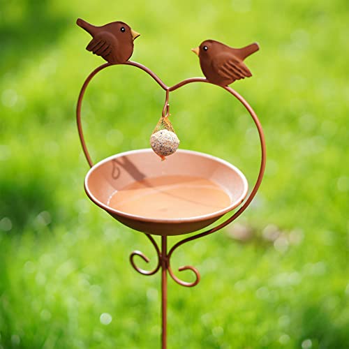 TRSPCWR Wild Bird Feeders Outdoor Bird Feeding Tray for Tiny Bird Bath, Pole Watering Bowl, Metal Bird Feeders with Pole, Garden Decor Stake, Ideal Gift Surprise for Nature Lover, Wild Bird Watcher