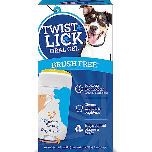 Twist + Lick Oral Gel for Dogs | Continuously Cleans Teeth and Freshens Breath for 24 Hours | Tasty Chicken Flavor | Vet Formulated Dental Care for Dogs | Ditch The Toothbrush