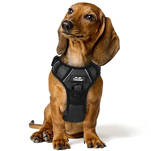 TwoEar Dog Harness, No Pull Reflective Harness Front Clip Easy Control Handle Adjustable Soft Padded Pet Vest for Puppy Small Medium Large Dogs Breed Pet(Medium,Black)