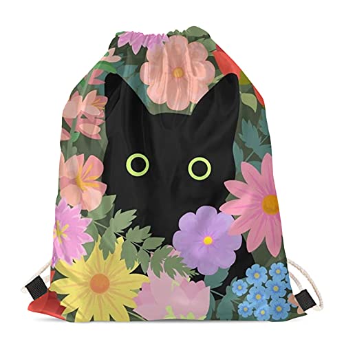 Upetstory Pink Cat Drawstring Bags for Girls Flower Gym Drawstring Backpack Women Kids Draw String Back Sack Swim Sport Beach Sinch Pack