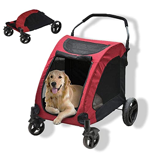 uyoyous Pet Cart Pet Stroller Ventilated Foldable Dog Stroller 25×31" Dog Cart with 4 Rubber Wheels and Adjustable Handle Zipper Entry, Mesh Skylight Cat Dog Stroller for a Variety of Roads Easy Fold