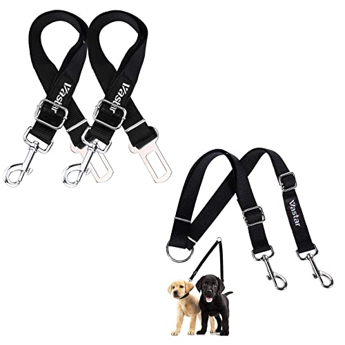 Vastar 2 Pack Adjustable Pet Dog Cat Safety Leash Car Vehicle Seat Belt,Adjustable Heavy Duty Double Dog Leash for Pets, No Tangle Two Dogs Training Leash for Dogs up to 110 Pounds
