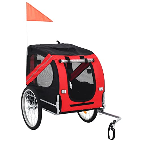 vidaXL Dog Bike Trailer, Foldable Dog Bicycle Carrier, Dog Buggy with Rain Cover and Reflectors, Dog Cart for Bike, Red and Black Steel Frame