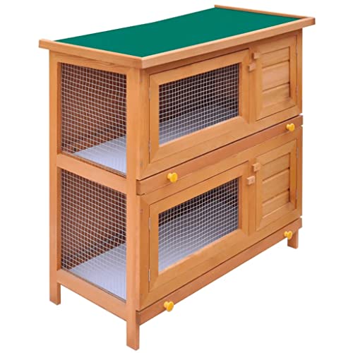 vidaXL Outdoor Rabbit Hutch 4-Door Wood Animal Cage Living House Multi Colors