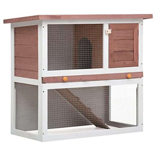 vidaXL Rabbit Hutch, Bunny Cage with Pull Out Tray, Rabbit Enclosure for Indoor and Outdoor, Pet House for Small Animals, 1 Door Brown Wood