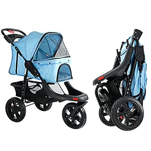 Vilobos Foldable Large Pet Jogger Stroller for Dog/Cat,Portable Three Wheels Pet Stroller with Extra Large Storage Space