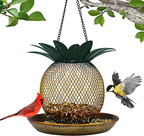 Vintage Pineapple Mesh Solar Bird Feeders for Outdoors Hanging, Top Fill Metal Solar Bird Feeder for Outside Wild Birds, Easy to Clean& Fill, Wild Bird Seed Feeder, Bird Lover Gifts