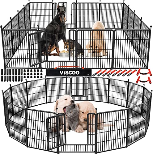 VISCOO Dog Playpen Outdoor, Dog Fence Outdoor 16 Panels 32"H Metal Dog Pen Outdoor, Pet Playpen Fence for Large/Medium/Small Dogs, Indoor/Outdoor Puppy Pen, Dog Fence Exercise Pen for RV,Camping,Yard