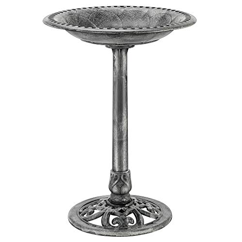 VIVOHOME 28 Inch Height Polyresin Lightweight Antique Outdoor Garden Bird Bath Gray