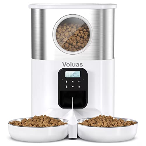 VOLUAS Automatic Cat Feeders for Two Cats - Pet Feeder for Cats and Dogs Timed Cat Feeder Pet Dry Food Dispenser, White