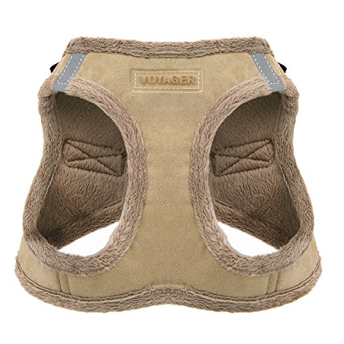 Voyager Step-In Plush Dog Harness – Soft Plush, Step In Vest Harness for Small and Medium Dogs by Best Pet Supplies - Latte Suede, L (Chest: 18 - 20.5")