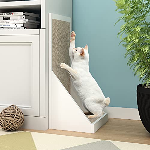 Way Basics Vertical Standing Cat Scratcher Scratch Pad Eco (Tool-Free Assembly and Uniquely Crafted from Sustainable Non Toxic zBoard Paperboard) White