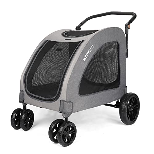 Wedyvko Dog Stroller for Large Medium Pet Strollers with 4 Wheels Foldable Cart,Adjustable Handle & Breathable Mesh Skylight, Easily Walk in/Out Travel for Medium Large Pets Up to 120lbs Gray