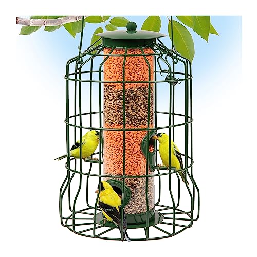 Wild Bird Feeders Squirrel Proof for Outside Hanging, 1.25 lb Capacity Steel Bird Feeder Squirrel Proof for Small Birds, Chew Proof and Rust Proof, 4-Port