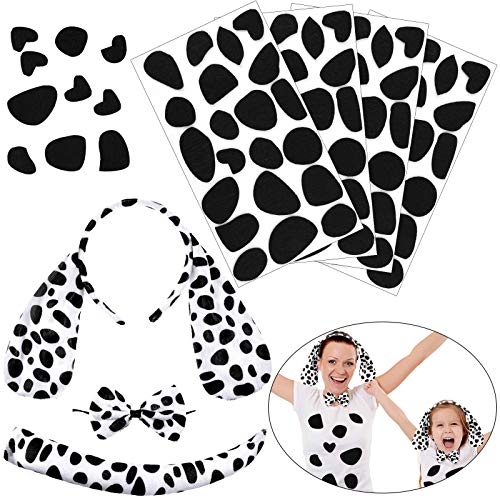 WILLBOND Dalmatian Dog Ear Headband, Bow Tie, Tail Set with 4 Sheets Adhesive Felt Circles Felt Pads for Halloween DIY Projects Costume Party Decorations Supplies