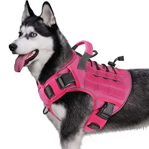 WINGOIN Pink Harness with Handle Tactical Dog Harness Vest for Large Medium Dogs No Pull Adjustable Reflective K9 Military Dog Vest Harnesses for Bull Terrier, Dalmatian, Border Collie, Wolfdog(M)