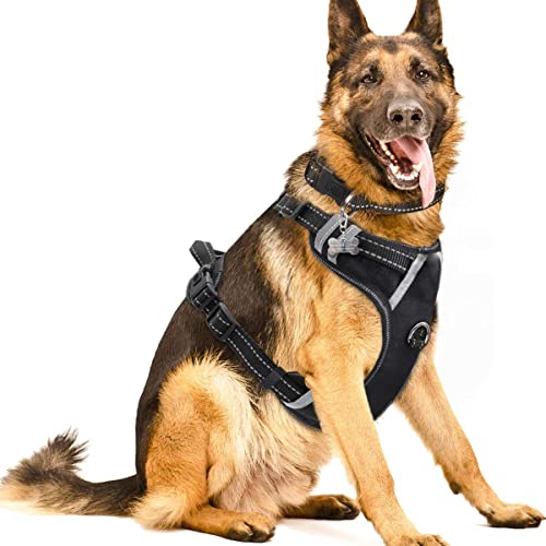 WINSEE Dog Harness No Pull, Pet Harnesses with Dog Collar, Adjustable Reflective Oxford Outdoor Vest, Front/Back Leash Clips for Small, Medium, Large, Extra Large Dogs, Easy Control Handle for Walking