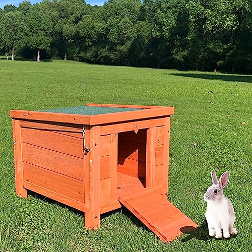 Wooden Rabbit Hutch, Outdoor Bunny Cage with Hinged Asphalt Roof and Lockable Door, Rabbit Cage,Small Animal Cage for Cats, Rabbits, Bunnies, Guinea Pigs