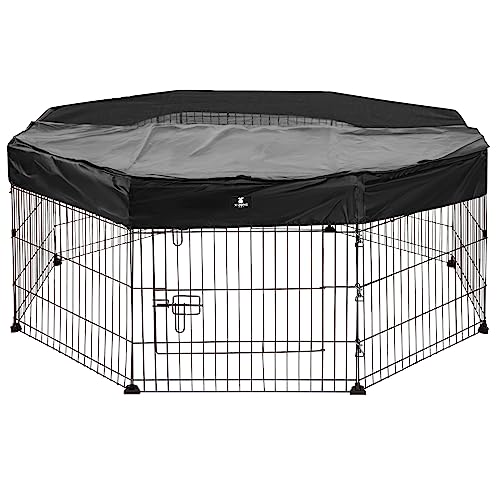 X-ZONE PET Foldable Metal Pet Playpen with Top Cover, Portable Indoor/Outdoor 8 Panel Play Pen Temporary Pet Fence Heavy Duty Wire Exercise Pen for Dogs Cats 24'' H