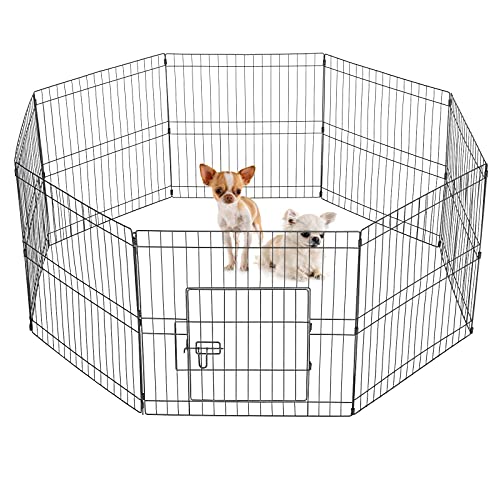 Yaheetech 24 inch 8 Panel Heavy Duty Foldable Dog Pen - Outdoor & Indoor - Metal Dog Pen Dog Exercise Pen Barrier Kennel Portable Cat Duck Chicken Puppy Fence with Door Black