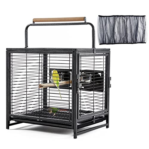 Yaheetech 25.5'' Wrought Iron Bird Travel Carrier Cage Parrot Cage with Handle Wooden Perch & Seed Guard for Small Parrots Canaries Budgies Parrotlets Lovebirds Conures Cockatiels