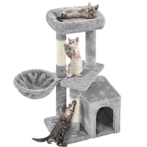 Yaheetech 33in Cat Tree, Cat Tower for Small & Senior Cats, Multi-Directional Cat Scratching Post Scratching Board with Warm Basket as Cat Activity Center Bed Furniture for Indoor Cats and Kittens