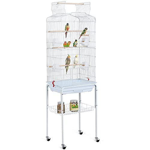 Yaheetech 64-inch Open Play Top Bird Cages for Parakeets Cockatiels Finches Lovebirds Canaries Conures Budgies Parrot Birdcage w/Detachable Rolling Stand, White