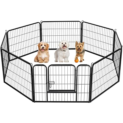 Yaheetech Dog Pen, 8 Panel 24-inch High x 32-inch Width Pet Playpen for Puppy/Cat/Rabbit/Small Animals Heavy Duty Metal Exercise Play Fence for RV Camping Outdoor/Indoor Black