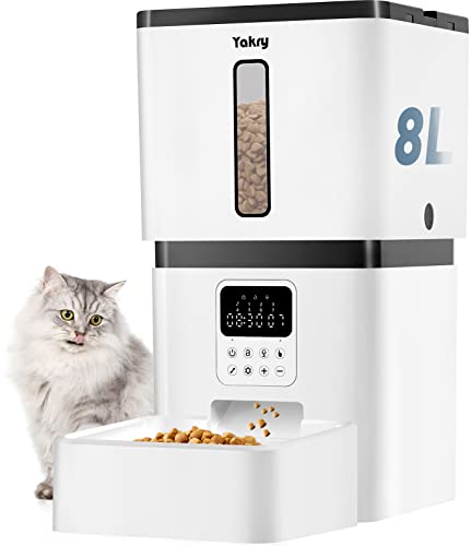 Yakry Automatic Dog Feeder - 8L/33 Cups Auto Cat Food Dispenser with Lock Lid &Desiccant Bag - Timed Pet Feeder with 20s Voice Recorder - Dry Food Feeder for Large Breed with Portion Control 7 Meals