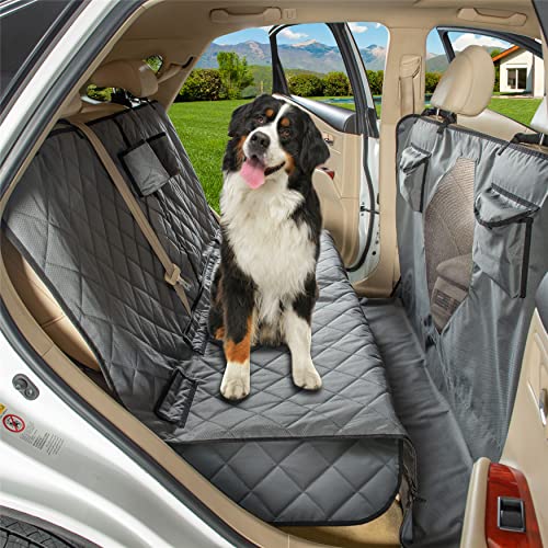 YEENIS Car Seat Cover for Dogs All Covered Back Seat Cover with Mesh Window, Bench and Hammock Seat Cover Combination Detachable Pet Seat Cover Suitable for Most Vehicles (Grey, X-Large)