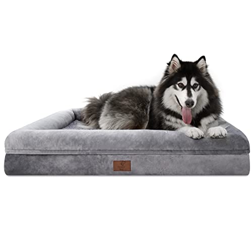 Yiruka Beds for Extra Large Dogs, Orthopedic, Washable Bed with [Removable Bolster], Waterproof Bed with Nonskid Bottom, Pet XL Dog Bed