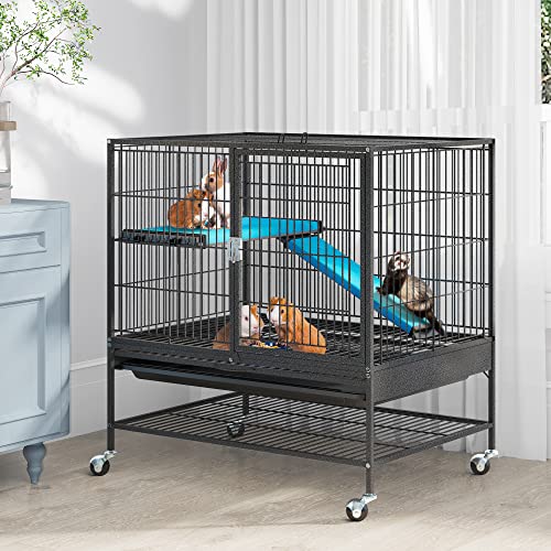 YITAHOME Metal 2-Tiers Small Animal Cages for Adult Rats/Rabbit/Ferret/Chinchilla/Cats/Guinea Pig/Large Hamster Indoor Critter Nation Cage Single-Story