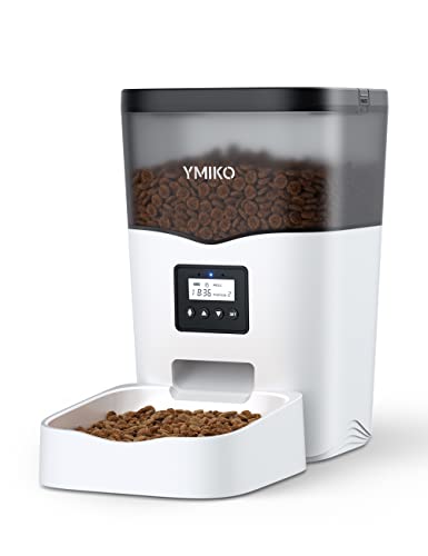 Ymiko Automatic Cat Feeder, Cat Food Dispenser with Voice Recorder, Timed Small Pet Feeder with Programmable Timer, 1-4 Meals Per Day, 3L/12.7 Cups Capacity