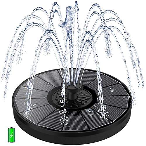 Yzert Solar Fountain with 2000 mAh Battery Backup Works in Cloudy, 2023 Glass Solar Powered Bird Bath Fountains with 7 Nozzles, 3.5 W Solar Fountain Pump for Pool, Garden, Outdoor, Pond (Black)