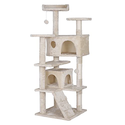 ZENY 55 inches Cat Tree with Sisal-Covered Scratching Posts and 2 Plush Rooms Cat Furniture for Kittens