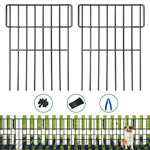 10 Pack Animal Barrier Fence, 1.52in Spike Spacing No Dig Fence 10.8ft(L) x 17inch(H) Rustproof Metal Defense Fence Border, Dog Rabbits Blocker Fence for Outdoor Yard,with Cable Ties and Cutting Plier