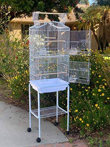 2 Color, Large Canary Parakeet Cockatiel Lovebird Finch Roof Top Bird Cage with Stand -18"x14"x60" (White)