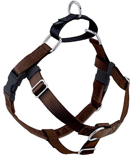 2 Hounds Design Freedom No Pull Dog Harness | Adjustable Gentle Comfortable Control for Easy Dog Walking | for Small Medium and Large Dogs | Made in USA | Leash Not Included | 1" LG Brown