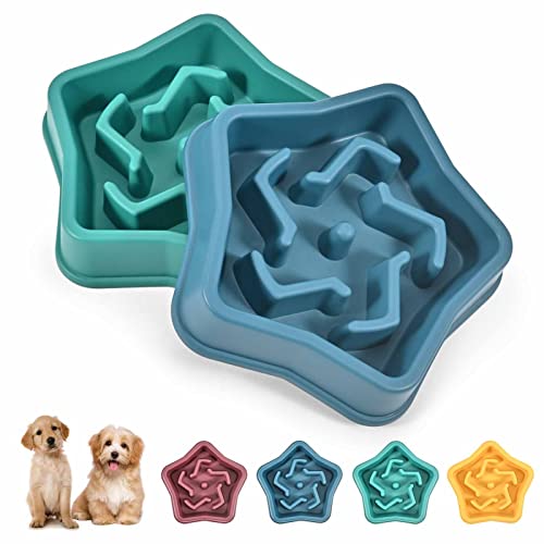 2 Pack Slow Feeder, Non Slip Dog Bowl, Fun Puzzle Feeding Bowls, Eco-Friendly Non-Toxic, Preventing Choking Healthy Design Pet Eat Feeders, Stop Bloat for Fast Eaters, Blue/Green-by BRILLIRARE