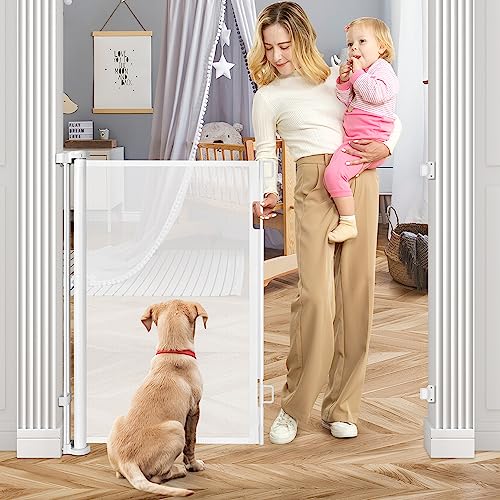 42 Inch Extra Tall Retractable Baby Gate 55" Wide Retractable Dog Gate Extra Tall Baby Gate for Dogs Indoor Extra Tall Dog Gate for Doorway Extra Tall Pet Gate Dog Gates for The House Retractable Gate
