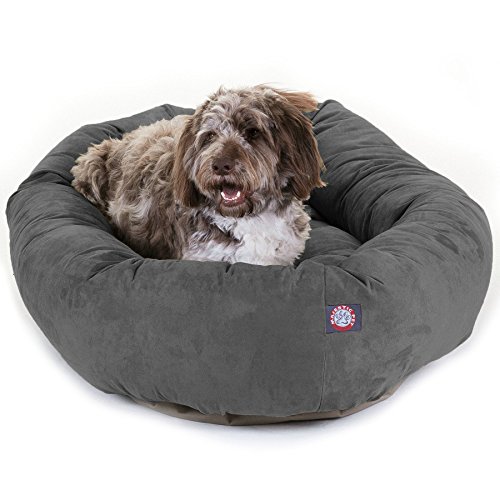 52" Gray Suede Bagel Dog Bolster Bed by Majestic Pet Products, Grey Velvet
